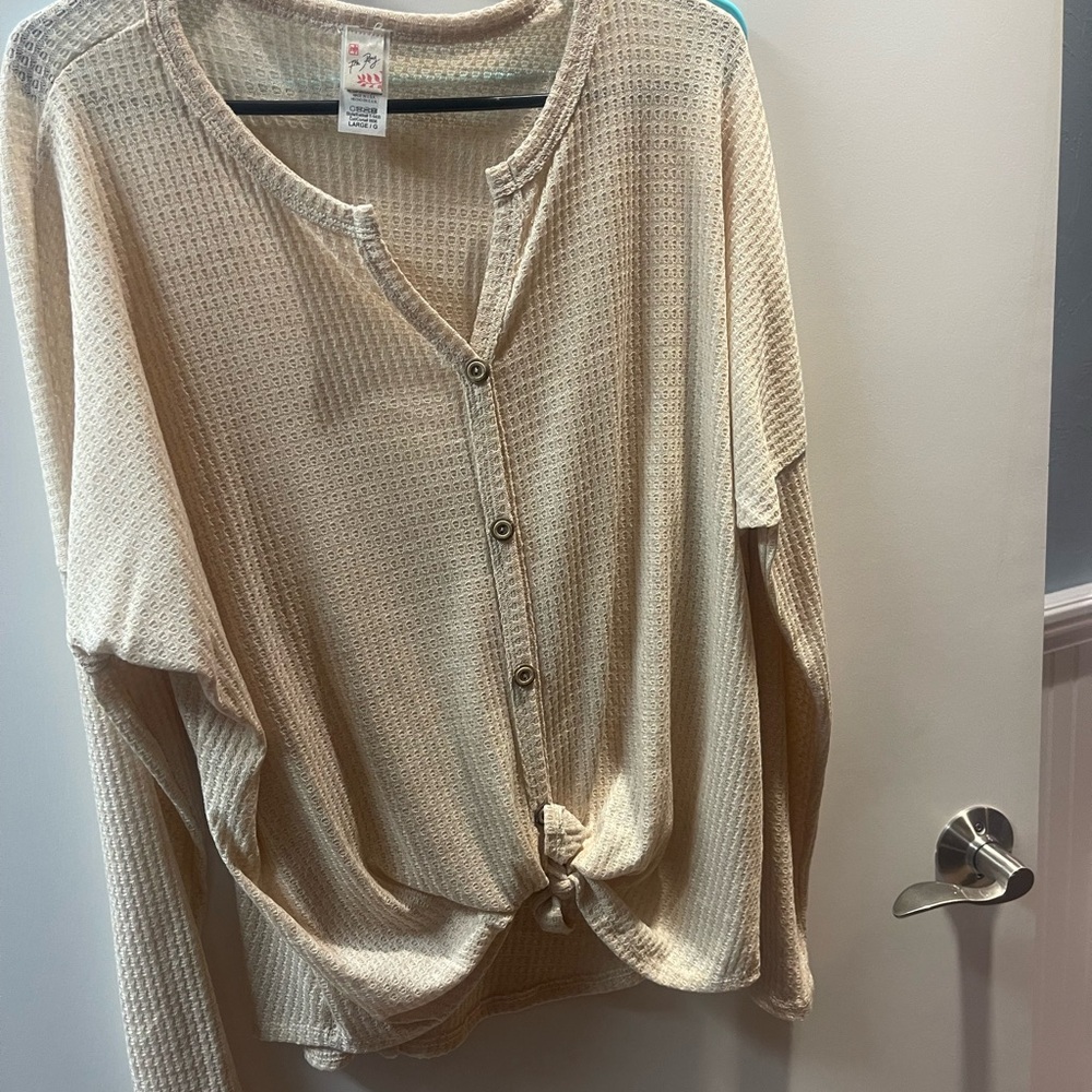 Cream Button-Up Waffle Knit Top
